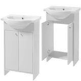 DEFTRANS Badezimmerschrank mit Waschbecken 50 cm Stehender Badezimmerschrank und Unterschrank, lackiert, Elegantes Set mit Keramikwaschbecken (Weißer Runder Griff)