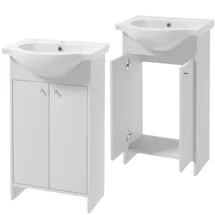 DEFTRANS Badezimmerschrank mit Waschbecken 50 cm Stehender Badezimmerschrank und Unterschrank, lackiert, Elegantes Set mit Keramikwaschbecken (Weißer Runder Griff)