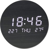 HAODING Runde Wanduhr Mit Temperaturanzeige & Digitaler Kalender, Wanduhren Modern Wohnzimmer, Kleine Holz Led Uhr Digital Küchenuhren Intelligent Funk Lautlos Tischuhren Beleuchtet 7.56 Zoll