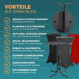 CASARIA Casaria® Stehtisch klappbar mit Husse 80cm Rund Hoch Stabil Metall Pulverbeschichtet Hochtisch Bistrotisch Grau