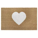 HANSE HOME Kokos Fußmatte für Innen - Schmutzfangmatte Natur, Kokosmatte Herz Weiß, Fußabtreter rutschfest für Flur, Terrasse, Eingangsbereich - 45x75cm