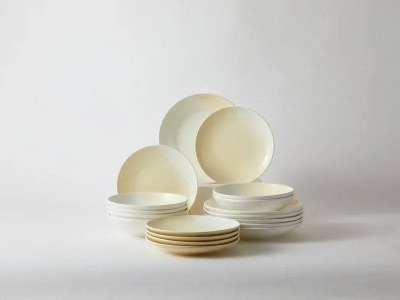 JIWOO Nicole Geschirrset Gelb+Weißn, 16er / Set, Wertpaket, (6 Stück 8-Zoll-Salatteller + 6 Stück 8-Zoll-Essteller + 6 Stück 10-Zoll-Essteller),Spülmaschinen- und mikrowellengeeignet