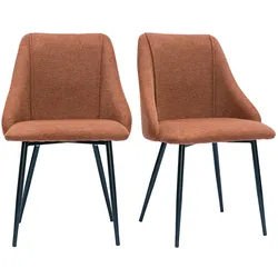 Stühle aus Stoff mit strukturiertem Samteffekt in Rostbraun und schwarze Metallfüße (2er-Set) HIGGINS
