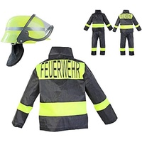 Nerd Clear Feuerwehr Kostüm Set für Kinder | 3-teilig: Helm, Jacke, Hose | ideal für Karneval & Fasching | Jungen & Mädchen (116)