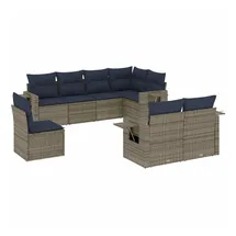 vidaXL Gartensofa-Set mit Kissen, grau, Polyrattan