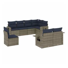 vidaXL Gartensofa-Set mit Kissen, grau, Polyrattan
