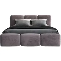 mebloland Polsterbett STAR 140 x 200 mit Matratze und Bettkasten. Farbe: Grau - Grau