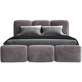 mebloland Polsterbett STAR 140 x 200 mit Matratze und Bettkasten. Farbe: Grau - Grau