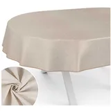 ANRO Tischdecke aus Stoff UNI Farben wasserabweisend Tischtuch Tischwäsche (Einzelstück 1-tlg), mit Acryl Beschichtung beige|grau Oval | 140 cm x 180 cm x 0.31 mm