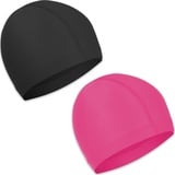 Badekappe 2 Sück Unisex Badehaube Damen Bademütze Schwimmhaube Schwimmkappe Flexible Kappe Badehut für mädchen Lange Haare Herren Kinder Jungen (Schwarz, Rosa)