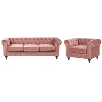Beliani Klassisches Set Sofa Sessel Samtstoff Chesterfield Stil rosa Chesterfield