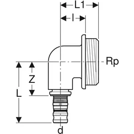 Geberit Mepla 20xRp 1/2, 90G, f UP-Spülkasten, Rotguss