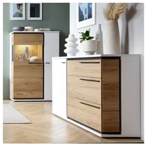 Lomadox Wohnzimmer-Set SANDVIKA-129, (Mega-Spar-Set, 2-St., 2-tlg), in weiß mit Eiche Nb. weiß