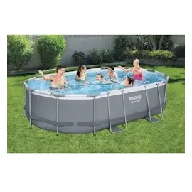 BESTWAY Power Steel Frame Pool oval Set 488 x 305 x 107 cm inkl. Filterpumpe (5-tlg.)