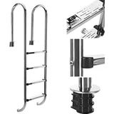 Mucola Poolleiter SilberSchwimmbad Leiter Einbauleiter Pooltreppe Schwimmbadleiter Hochbeckenleiter - 4 Stufen - Silber