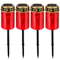 Vegena 4er-Set Led Grablicht, Led Grabkerze, Grablichter Solar Grablicht Friedhofskerze Grablampe Wasserdichte Grableuchte Grablicht Led Stabilisierungsbügel Mit Erdspieß Für Draußen(Rot)
