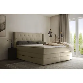 Home Affaire Boxspringbett HOME AFFAIRE "Elegance", beige (natur), B:181cm L:210cm, Samtoptik (100% Polyester);Struktur (100% Polyester), Komplettbetten, Boxspringbett, mit schöner Knopfheftung, in den Härtegraden H2 & H3, inkl. Schubladen