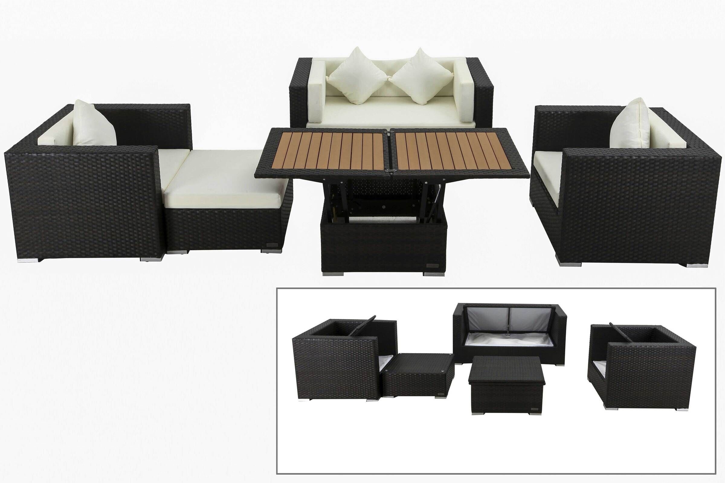 OUTFLEXX Lounge-Set, 5 Personen, braun, Polyrattan, inkl. Loungetisch, wasserfeste Kissenbox