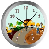 CreaDesign Funkwanduhr Funkuhr, Kinder Wanduhr, Kinderuhr, Kinderzimmer Baustelle (geräuscharmes Uhrwerk) bunt