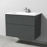 Glas-Waschtisch-Set mit Waschtischunterschrank „3way“ 80 × 48,7 × 58,2 cm in Anthrazit (matt), mit Hahnlochbohrung