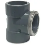 BEVO - Mega T-stück 90° Pvc-u 32 Mm X 1 Zoll X 32 Mm Klebemuffe X Innengewinde Verstärkt X Klebemuffe 16 Bar, Grau