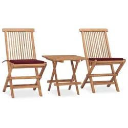 vidaXL 3-tlg. Garten-Essgruppe mit Kissen Klappbar Massivholz Teak Holz : Farbe - Rot