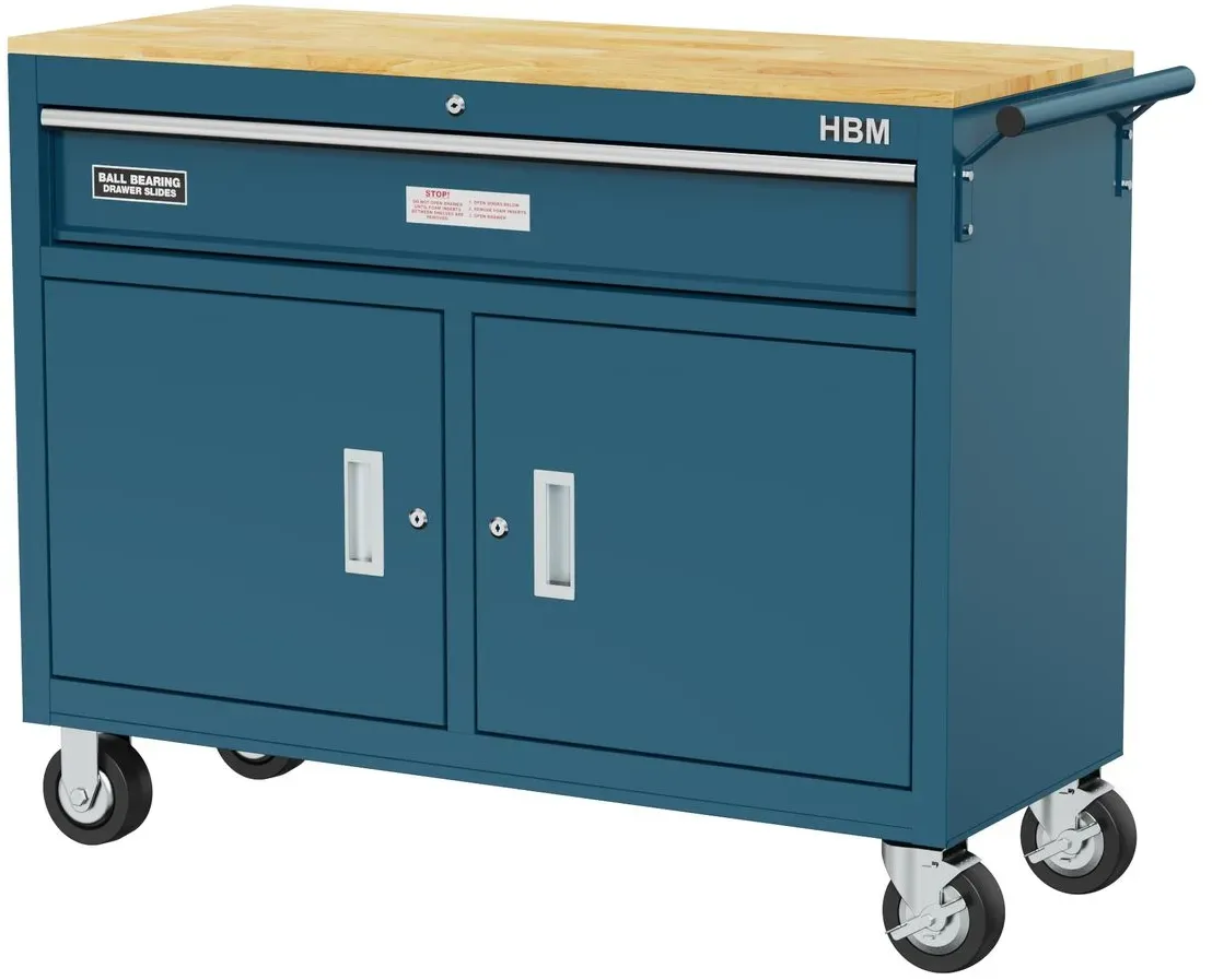 HBM fahrbarer Werkzeugwagen Werkbank, 117 cm, blau