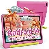 Ainmel Android 14 Kinder Tablet, Octa-Core Prozessor Tablet für Kinder, 14GB+64GB, 5000mAh, Kindersicherung, WiFi 6, Bluetooth 5.3, kindersicheres Gehäuse (Rosa)