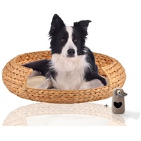 Rohrschneider Hundekorb runder Hundekorb aus geflochtener Wasserhyazinthe, Hundebett, herausnehmbares Kissen, gemütliches Sofa für kleine und große Hunde beige 83 cm x 83 cm