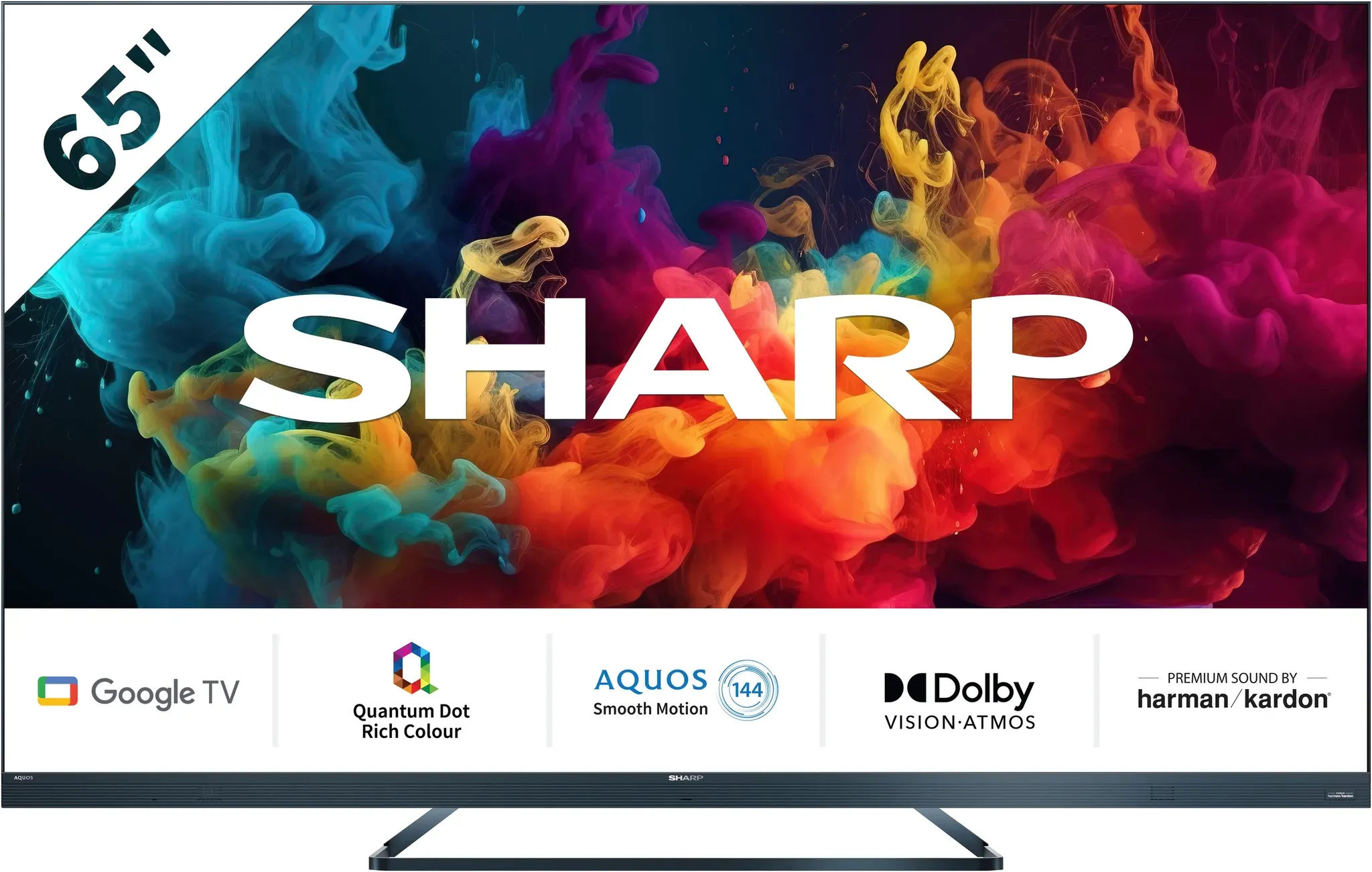 E (A bis G) SHARP LED-Fernseher "SHARP 65FQ5EG Quantum Dot Google TV 164 cm (65 Zoll) 4K Ultra HD QLED" Fernseher Quantum Dot, QLED, Dolby Atmos, Dolby Vision, HDMI 2.1 mit eARC schwarz LED Fernseher