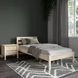 Hansales Holzbett 120x200 cm Kaja Scandi Style ohne Rollrost aus unbehandeltem hartem FSC® Birken Massivholz - über 350 kg - Einzelbett Bettgestell mit Kopfteil.