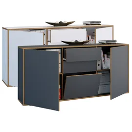 VCM Holz Kommode Sideboard mit Drehtüren, Schubladen und einer Klappe Büromöbel Maße ca. H. 74 x B. 160 x T. 33cm - Salia