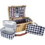 Mendler picknickkorb-set hwc-b23 f√or 6 personen weiden-korb picknickdecke porzellan glas edelstahl blau-wei√ü