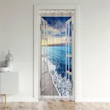 Odot Verdunkelungsvorhänge mit Ösen, Landschaft Muster Raumteiler Vorhang Türvorhang Thermo Blackout Thermovorhang Winter Kälteschutz Türvorhang für Fenster Tür (Ozean Wellen,130x150cm)