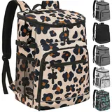 Kühlrucksack Isoliert Auslaufsicher Wasserdicht Rucksack Kühltasche 30 Dosen Große Kapazität Leicht Reise Camping Strand Getränk Bier Tasche Kühler Eistruhe für Damen und Herren Leopard