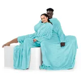 DecoKing Decke mit Ärmeln Geschenke für Frauen und Männer 170x200 cm Türkis Microfaser TV Decke Kuscheldecke Weich Lazy