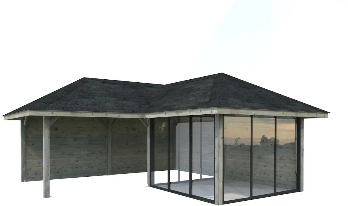 Palmako Pavillon Bianca 24,9 m2 Set 512 Slide Plus mit Isolierglas-Schiebetüren grau tauchgrundiert