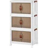 Haloyo - Aufbewahrungsschrank mit Rollen Aufbewahrungsbox mit Deckel Klappbox Schuhboxen Ordnungsboxen 60x34x102cm Weiß