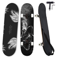 31 Zoll Standard Skateboard, 7 Lagen Ahorn Board Oberfläche, geeignet für Kinder, Jugendliche, Erwachsene, Anfänger und Profis, mit Einer maximalen Belastung von 150 kg-Wolfskopf