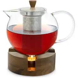 Klarstein Glaswerk Sencha Design-Teekanne mit Glaswerk Oolong Holz-Stövchen 1,3 l Siebeinsatz Klarglas