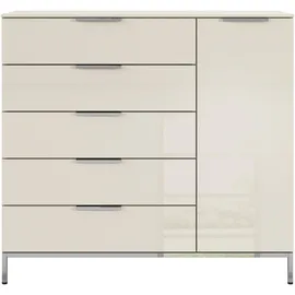 Rauch Kombikommode RAUCH "Kommode Türkommode Sideboard Kombikommode FLIPP mit Glasfront", beige (beige, glas beige (champagner)), B:120cm H:111cm T:42cm, Holzwerkstoff, Sideboards, Kombikommode, 1-türig mit 5 Schubladen und Soft-Close-Funktion sowie Glasfront