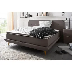Boxspringbett ANDAS "Premium", braun (schlamm), Struktur fein, Liegefläche B/L: 180cm x 200cm, H2, Taschen-Federkernmatratze, Strukturstoff-Bezug (100% Polyester), Komplettbetten, Boxspringbett, Steppung mit Knopfheftung, inkl. Topper