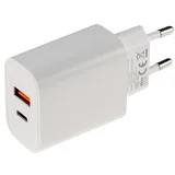 ChiliTec USB Ladegerät 20W Stecker-Netzteil mit 2 Port USB-C USB-A Schnellladegerät 110-240V passend Tablet Smartphone Kopfhörer Akku Leuchten Reise Weiß