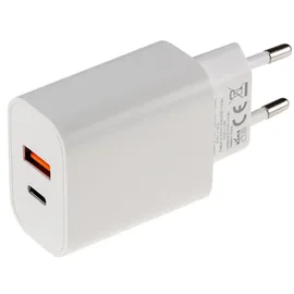 ChiliTec USB Ladegerät 20W Stecker-Netzteil mit 2 Port USB-C USB-A Schnellladegerät 110-240V passend Tablet Smartphone Kopfhörer Akku Leuchten Reise Weiß