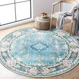 MUJOO Runder Teppich, 122 cm, rund, waschbar, für Schlafzimmer, Wohnzimmer, Badezimmer, Boho-Stil, klein, rutschfest, rund, Blumenmuster