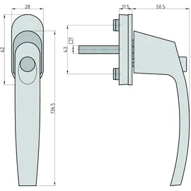 BASI 7554-0010 Fenstergriff mit Druckknopfsicherung Silber