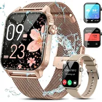Forrlite 2026 Neues Smartwatch Damen Herren mit Telefonfunktion, Smartwatch 1.85'' HD Fitnessuhr,Silikonarmband + Metallarmband Kombinationsset,Smart Watch for Women mit 200+ Sportmodi,Fitness Tracker mit Herzfrequenz,SpO2,Schrittzähler & Schlafmonitor,IP68 für iOS Android, Silikon- und Edelstahlarmband Kombination, Silikon- und Edelstahlarmband Kombination goldfarben