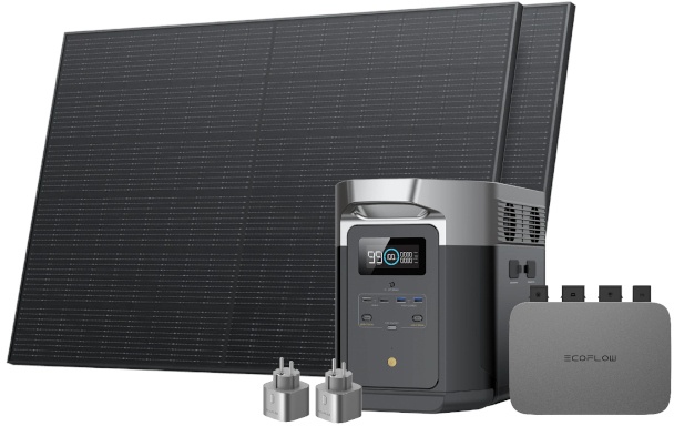 EcoFlow PowerStream Balkonkraftwerk mit DELTA Max 2000 + 600W Mikrowechselrichter + 2x 400W Solarpanel - 0 % MwSt.*