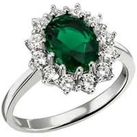 FIRETTI Fingerring Schmuck Geschenk Silber 925 Damenring Lady D Diana Royal, mit Zirkonia (synth), Glasstein grün|silberfarben 54