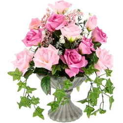 Kunstblume I.GE.A. "Rosen", rosa, B:30cm H:35cm L:20cm, Kunstpflanzen, Im Pokal aus Keramik Grabschmuck Künstliche Blumen Rose